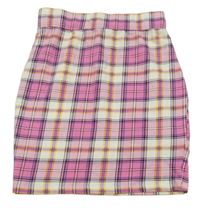 Růžovo-bílo-černá kostkovaná sukně New Look