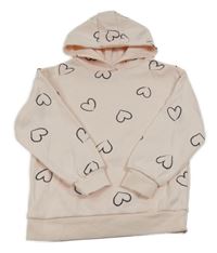 Světlerůžová mikina se srdíčky a kapucí Primark