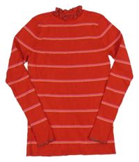 Červený žebrovaný svetr s proužky S. Oliver 