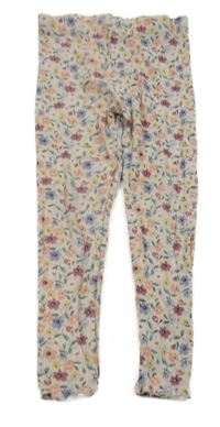 Světlerůžové kytičkované žebrované legíny George 