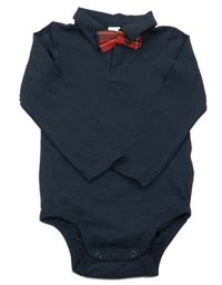 Tmavomodré body s límečkem a přišitým motýlkem H&M