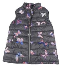 Šedá šusťáková prošívaná zateplená vesta s motýly Yd. 