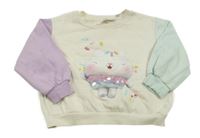 Smetanovo-světlezeleno-lila oversize mikina s kočkou H&M