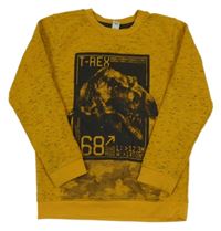 Okrovo-šedá melírovaná mikina s dinosaurem Tu