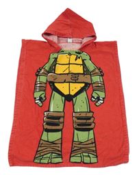 Červené froté osuškové pončo s kapucí - Želva Ninja George