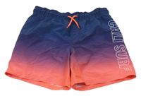 Tmavomodro-růžové plážové kraťasy s nápisem H&M