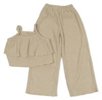 2set - Béžové vzorované culottes kalhoty + vrstvený crop top
