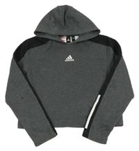Šedo-černá crop mikina s logem a kapucí Adidas 