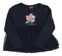 Tmavomodrá peplum tunika s ptáčkem Lupilu 
