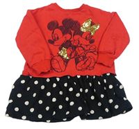 Červeno-černé šaty s Mickey a Minnie a puntíky Disney