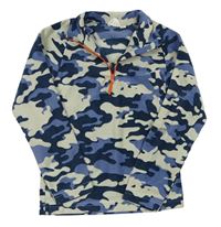 Tmavomodro-modro-světlebéžová army fleecová funkční mikina zn. MOUNTAIN WAREHOUSE