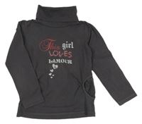 Tmavošedý rolák s nápisy a srdíčky a kamínky C&A