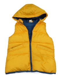 Žlutooranžová prošívaná šusťáková zateplená vesta s kapucí little kids