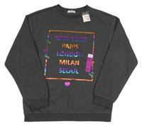 Nové - tmavošedá mikina s nápisy PRIMARK