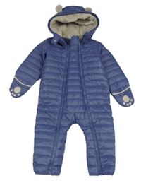 Tmavomodrá prošívaná šusťáková zimní kombinéza s kapucí s oušky the little white company