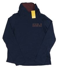 Nové - tmavomodré melírované triko s nápisy a komínovým límcem Pepperts!