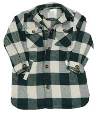 Smaragdovo-bílá kostkovaná flaušová dlouhá košilová bunda PRIMARK