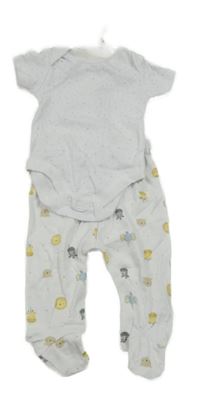 Nové - 2Set - Bílé puntíkaté body + polodupky se zvířátky a hvězdičkami Rock-a-Bye Baby