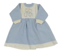 Světlemodro-bílé pletené šaty se zvířátky