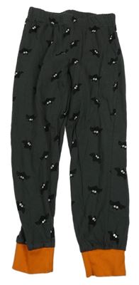 Tmavošedo-oranžové pyžamové kalhoty s netopýry POCOPIANO