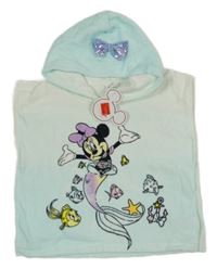 Nové - světlemodro-bílá froté pončo osuška s Minnie a kapucí PRIMARK