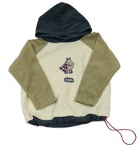 Smetanovo-hnědobéžovo-tmavomodrá fleecová oversize mikina s koníkem a kapucí TCM