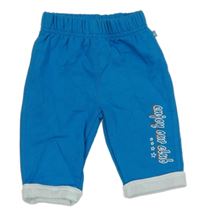 Modro-bílé teplé tepláky s nápisy