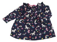 Tmavomodré teplákové šaty s obrázky a volánky Liegelind