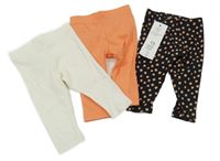 Nové - 3x - Legíny - Smetanové žebrované, lososové žebrované s volánky, černé puntíkaté F&F