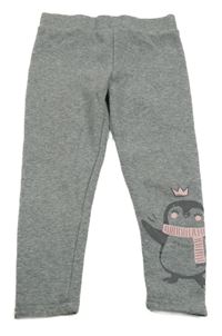 Šedé melírované teplákové zateplené legíny s tučňáčkem PRIMARK