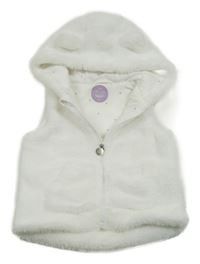 Bílá kožešinová podšitá vesta s kapucí s oušky coolclub