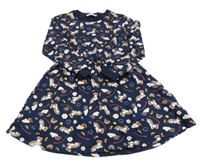 Tmavomodré melírované teplákové šaty s jednorožci a duhami C&A