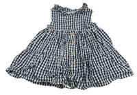 Tmavomodro-bílé kostkované plátěné propínací šaty s límečkem F&F