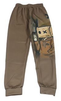 Hnědé sportovní tepláky s potiskem