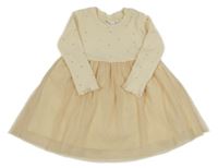 Smetanovo-pudrové žebrovano/tylové šaty se zlatými hvězdičkami name it.