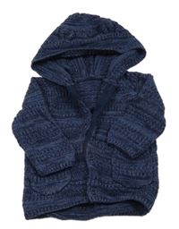 Tmavomodro-modrý melírovaný propínací svetr s kapucí s oušky George