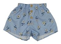 Modro-bílé pruhované kraťasy s kytičkami SHEIN