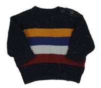 Tmavomodrý melírovaný svetr s pruhy Nutmeg