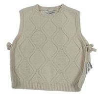 Smetanová károvaná svetrová crop vesta PRIMARK