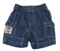 Modré cargo riflové kraťasy s nášivkou