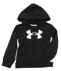 Černo-bílá funkční sportovní propínací mikina s logem a kapucí UNDER ARMOUR