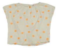 Smetanové melírované oversize tričko s květy ZARA