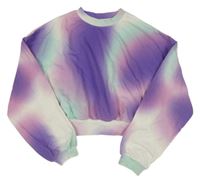 Tmavofialovo-růžovo-bílo-mátová batikovaná crop mikina H&M