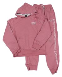 2set - Růžová mikina s logem a kapsou a kapucí + tepláky EMPORIO ARMANI