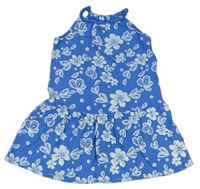 Modré květované bavlněné šaty Vertbaudet