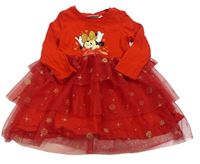 Červené bavlněno/tylové šaty s Minnie zn. Disney
