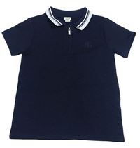 Tmavomodré žebrované polo tričko River Island