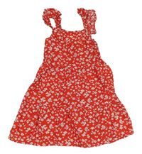 Červené kytičkované plátěné šaty Primark 