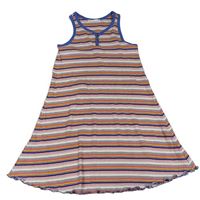 Bílo-modro-růžové pruhované žebrované šaty s knoflíky M&S