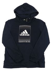 Tmavomodrá mikina s logem a kapucí Adidas